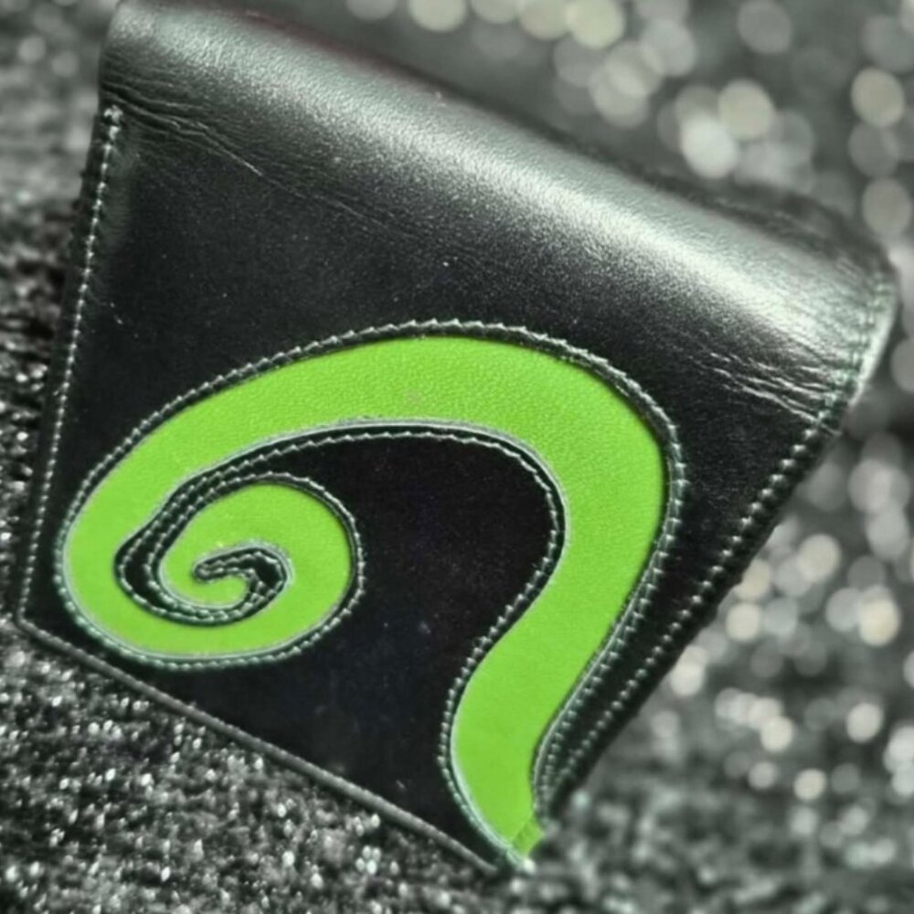 ITALIAN LEATHER WALLET Unisex BLACK & Green WESTERN inspired NEW RanchDunRight